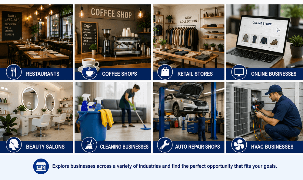 Popular types of small businesses near me including restaurants, retail stores and online businesses