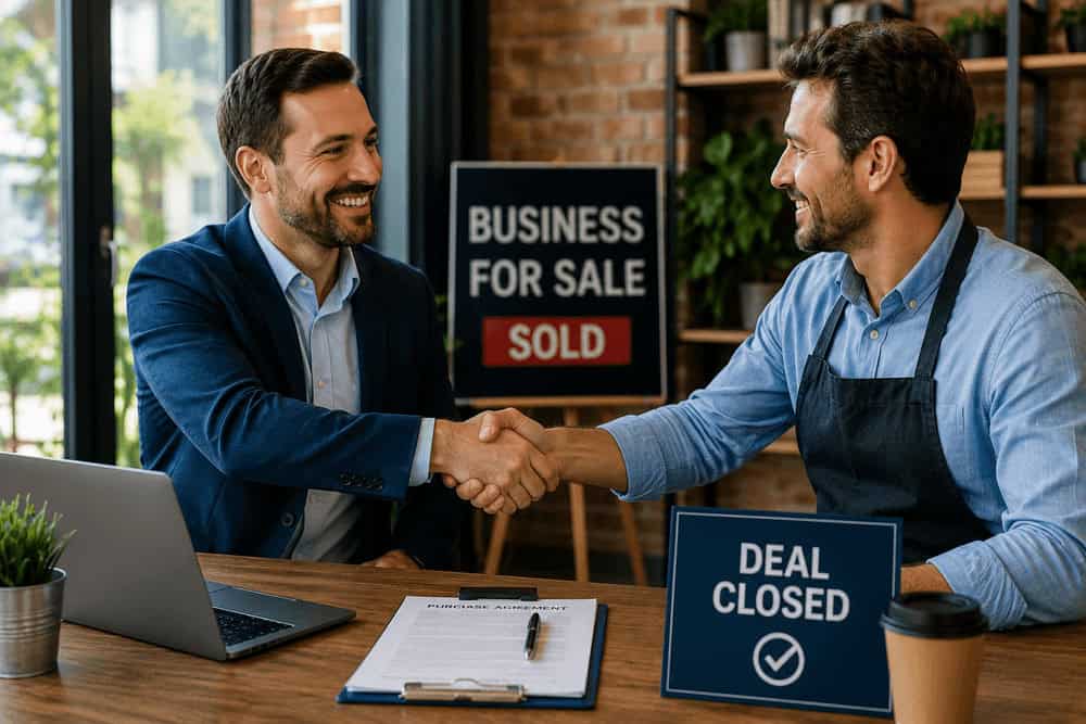 Business owners completing a small businesses near me purchase agreement